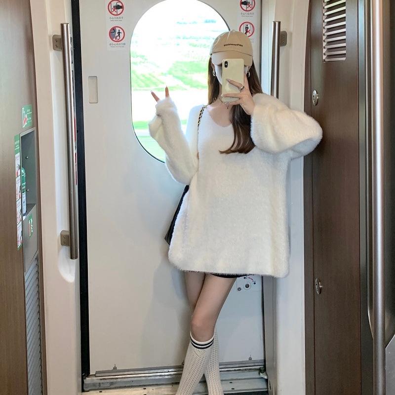 Women's Off-Shoulder Mohair Knit Sweater - Soft, Loose, and Stylish for Autumn/Winter