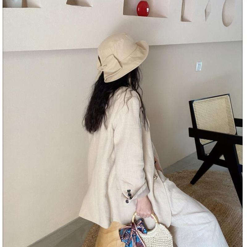 Bow Hat Big Brimmed Hat Solid Color Female Fisherman Hat Hepburn Style Sunscreen Sun Hat
