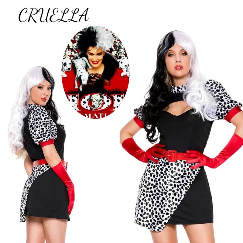 Косплей костюм 101 далматинец для женщин, сексуальное платье злодейки на Хэллоуин