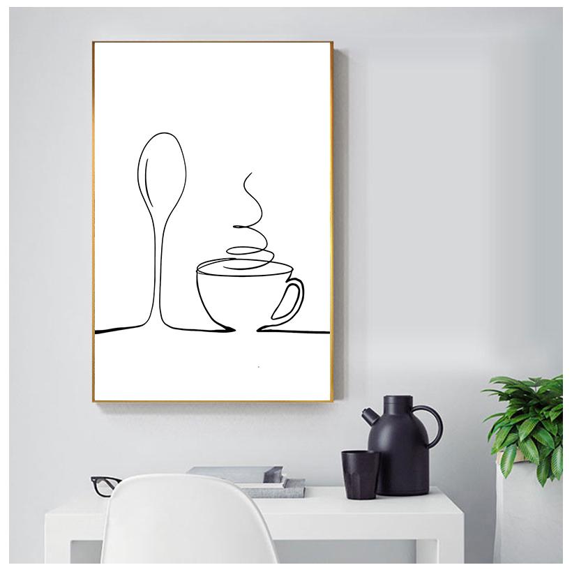 Модульные картины скандинавский стиль принты постеры линия кофе красное вино нож и вилка настенное искусство холст живопись для кухни домашний декор
