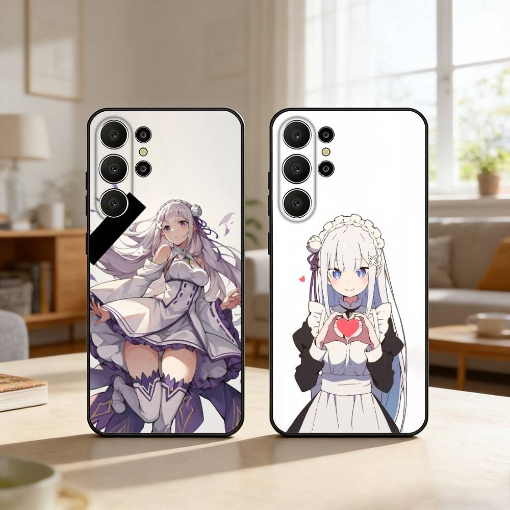 Чехол для телефона Re Zero Рем Эмилия для Samsung S26, S25, S24, S21, S22, S23, S30, Ultra, S20, FE, Lite, 10, 9, Черный чехол
