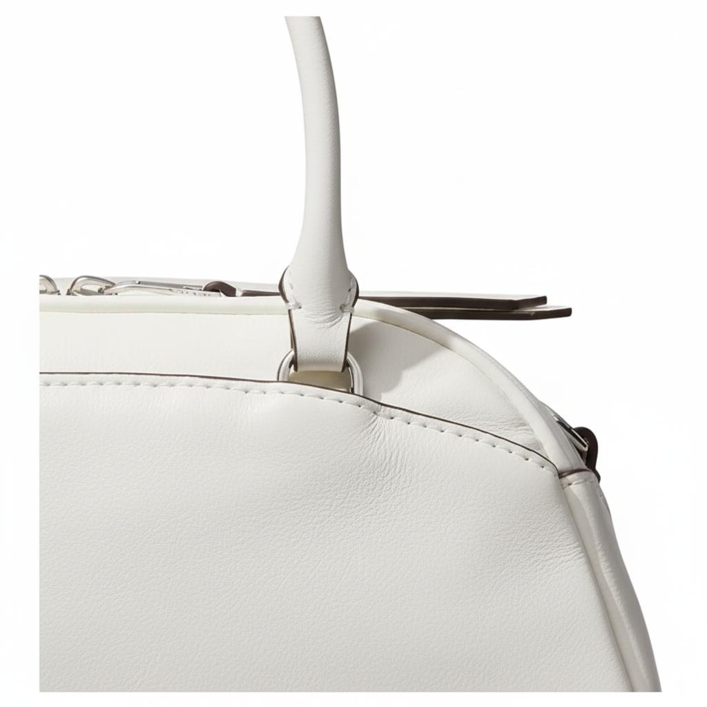Tory Burch Bowler Zipper Closure Crinkled Leather Tote Bag Small Women tote bags White 178799-100