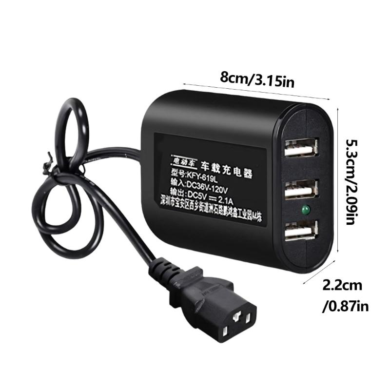 Высокоэффективное зарядное устройство с 3 портами USB для электросамоката, велосипеда с диапазонами напряжений 36В 48В 60В 72В 120В, зарядка телефона