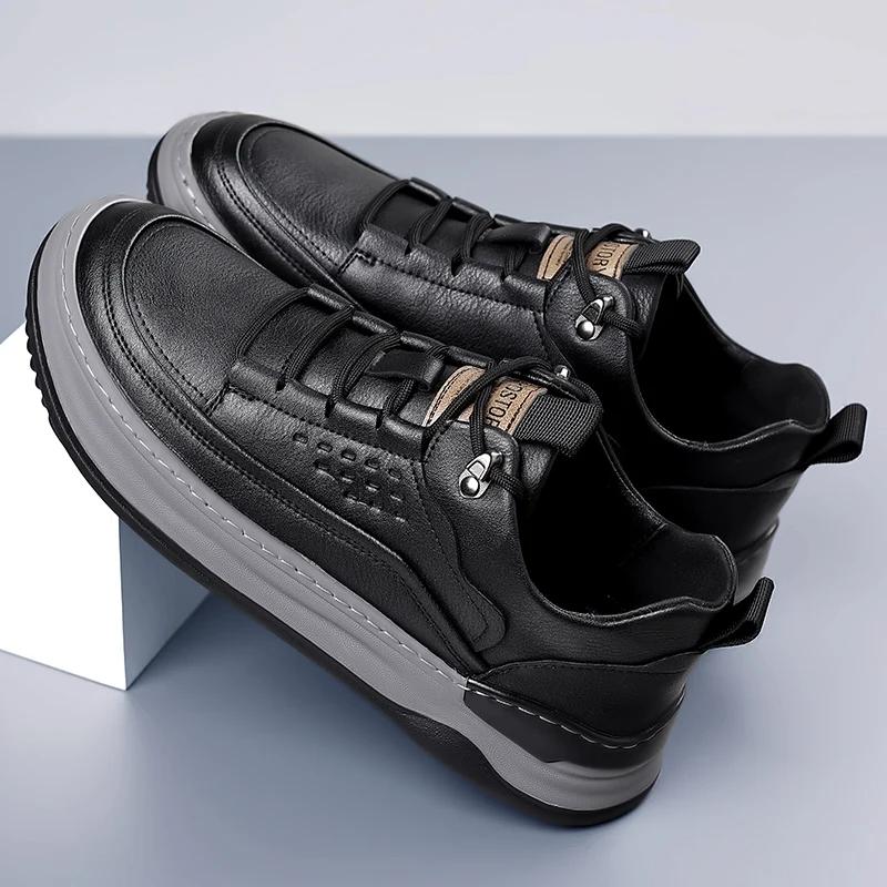 Высококачественные мужские новые дышащие кроссовки для активного отдыха на толстой подошве, модные повседневные кожаные туфли, модные нескользящие кроссовки для бега