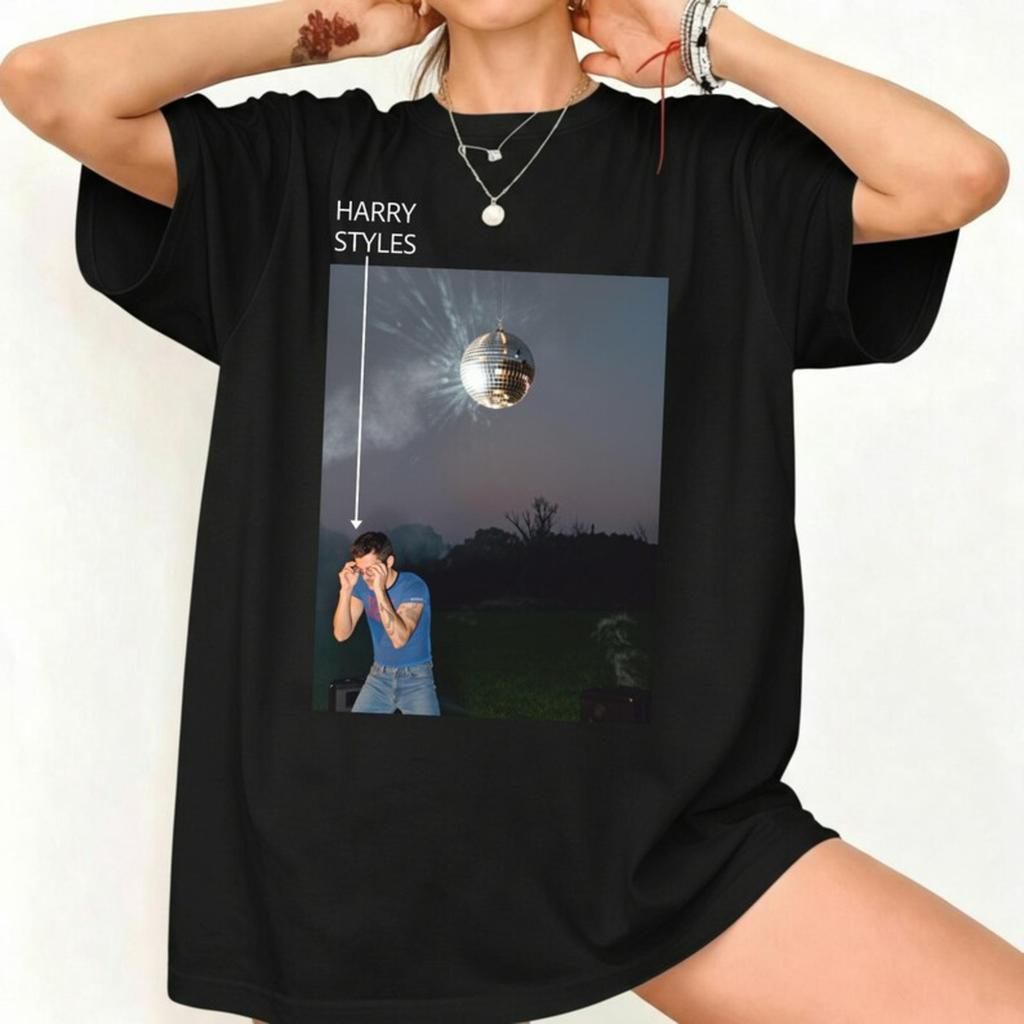 Harry Kiss All The Time Disco Occasional Tshirt 2026 Summer Retro Music Fan Tshirt Pop Concert Style Neutral Cotton TShirt