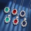Jewelry Copper Gold-Plated Simulation Color Treasure Red Corundum Blue Spinel High-End Pendant Set 12 * 16