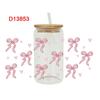 Waterproof Wrap Stickers Clear Pink Bow Decals Diy UV DTF Transfer Sticker  For 16Oz Glass Cup