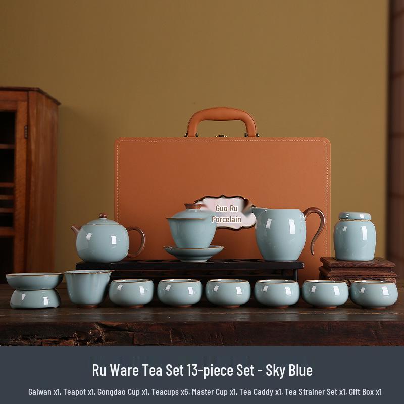 Ru Ware Ceramic Kung Fu Tea Set: Teacup, Teapot, Teabowl, Master Cup, Tea Cup, Six Gentlemen Tools, Tea Wash, Fairness Cup, Office Cup.