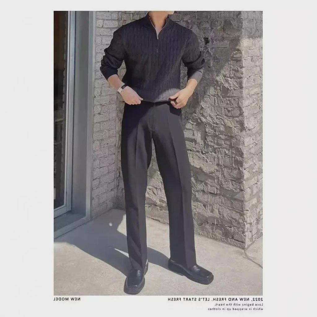 2023 Мужской модный свитер-пуловер с высоким воротником на молнии - Корейский стиль, зимний свободный крой