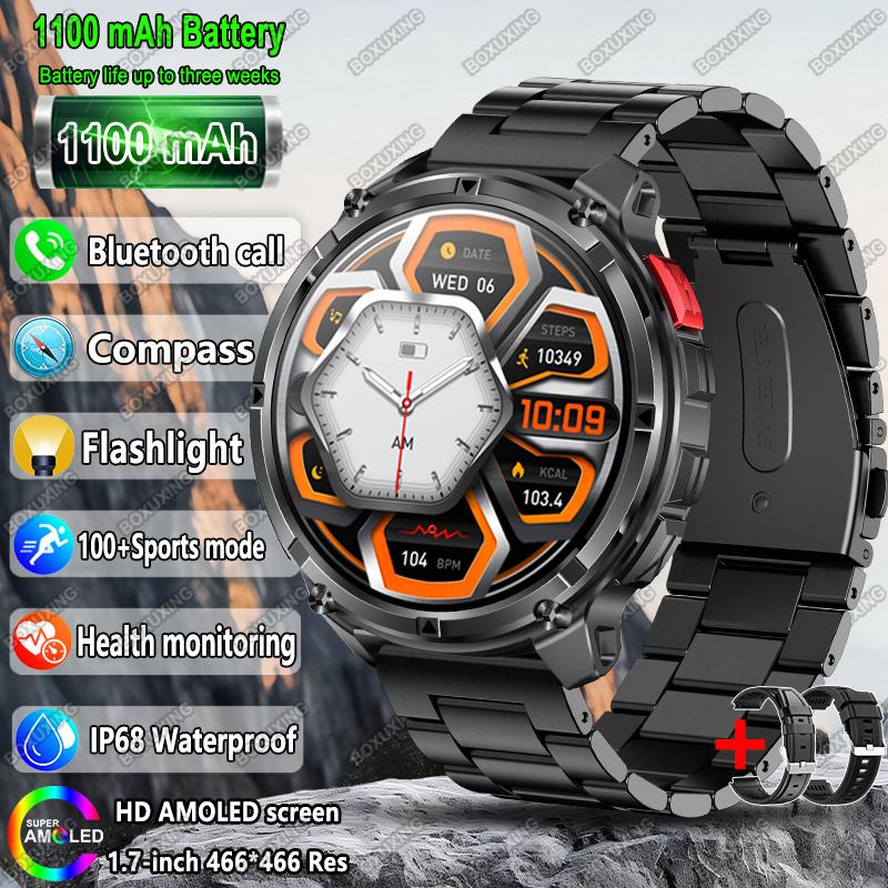 Новые умные часы Military T-Rex 3 для мужчин, батарея 1100 мАч, AMOLED, водонепроницаемость IP68, компас для улицы, Bluetooth-вызовы, спортивные умные часы