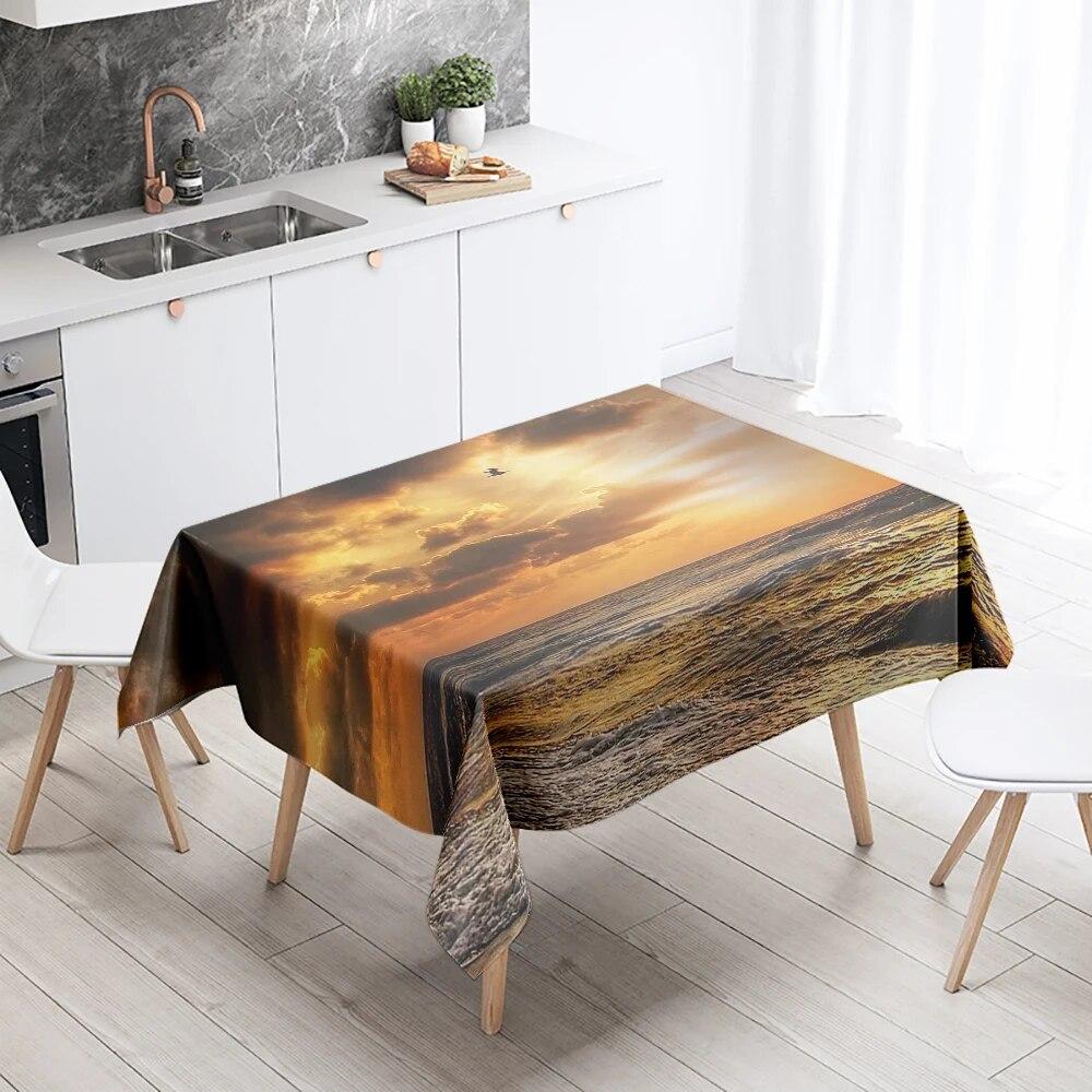 Скатерть с пейзажем заката, вечерние, ресторан, банкетный декор, устойчивая к пятнам, водонепроницаемая, украшение для домашнего стола