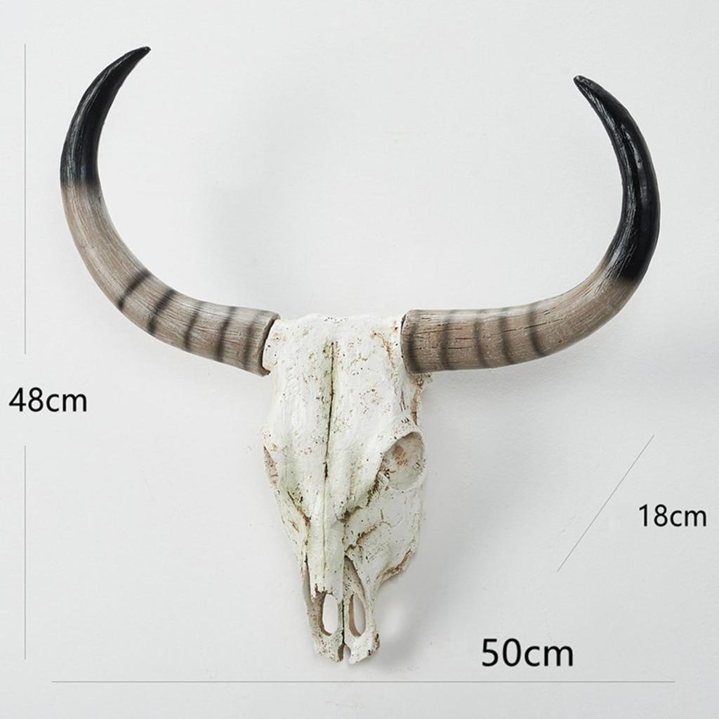 Long Horn Cow Skull Wall Sculpture Animals Heads Decor for Cabinet Home