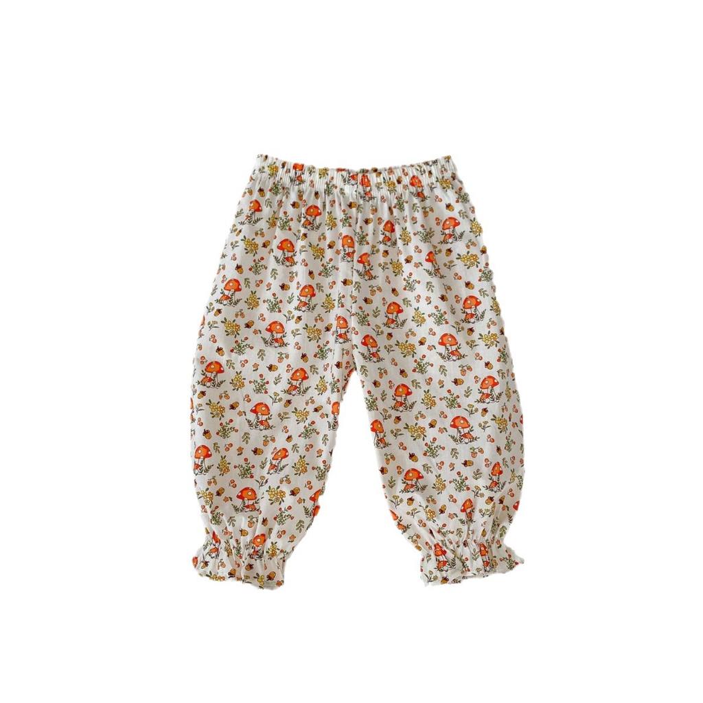 Girls Summer Lightweight Floral Mosquito-Repellent Pants Breathable Cuffed Harem Trousers