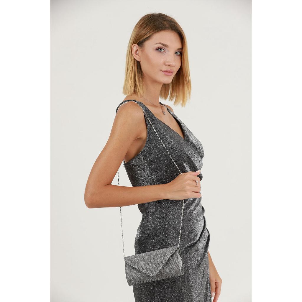 Silver Striped Bream Evening Dress Bag Portfolio Clutch Bag