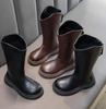 Fashion Girls' Long Boots 2024 Winter New British Style Black Children's Knight Boots Princess Girl Back Zipper Knee-High Boots 4-15 Yea
