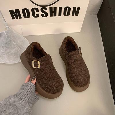 Модная женская обувь на танкетке, одинарная обувь, зима, новая, круглый носок, глубокий вырез, замшевая, противоскользящая, износостойкая, низкая