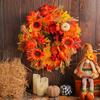 1 Pc 40cm Autumn Home Decor Wreath, Harvest Festival Decor Front Door Wreath, Pumpkin, Ears of Wheat, Straw, Maple Leaves Wreath