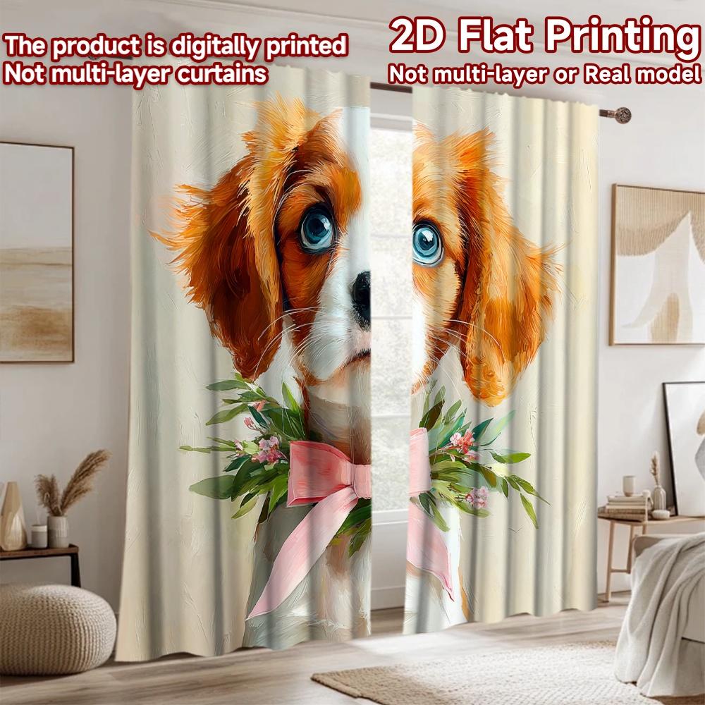 2D flat printing 2pcs Party Curtains Cute Dog Bow Tie Digital Printed Polyester Drapes Seasonal Party & Holiday Decor for Home