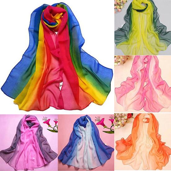 Women's Fashion Scarves Casual Pastoralism Chiffon Printing Gradient Ramp Scarf