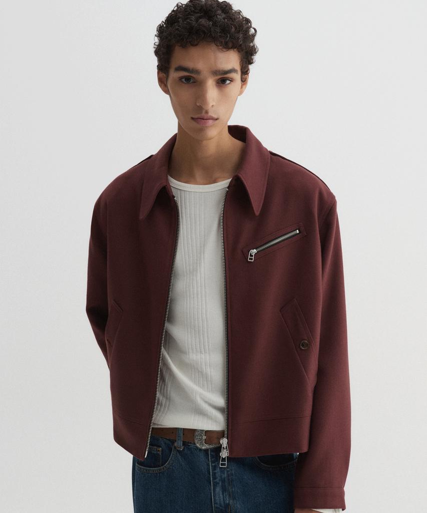 Dnsr Oblique Wool Crop Jacket Burgundy