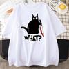 Killer Black Cat What Surprised Print Men's Cotton T-Shirt Creativity Funny Tops Oversize Vintage Short Sleeve Man Tops