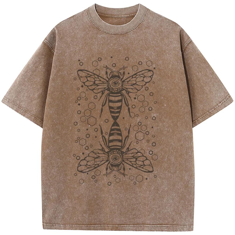 Bee Totem Printed Men's Short-Sleeved T-shirt 230 Grams Of High-Quality Washed Old Tshirt Vintage Colored Mens T-shirts