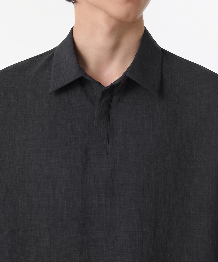 MUSINSA STANDARD Relaxed Linen-Like Tunic Short Sleeve Shirt [Dark Grey]