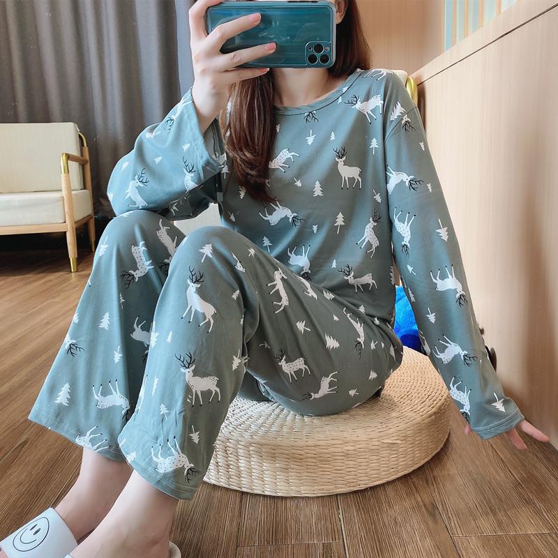 Women's Cute Cartoon Pajama Set - Long-Sleeve Top & Trousers