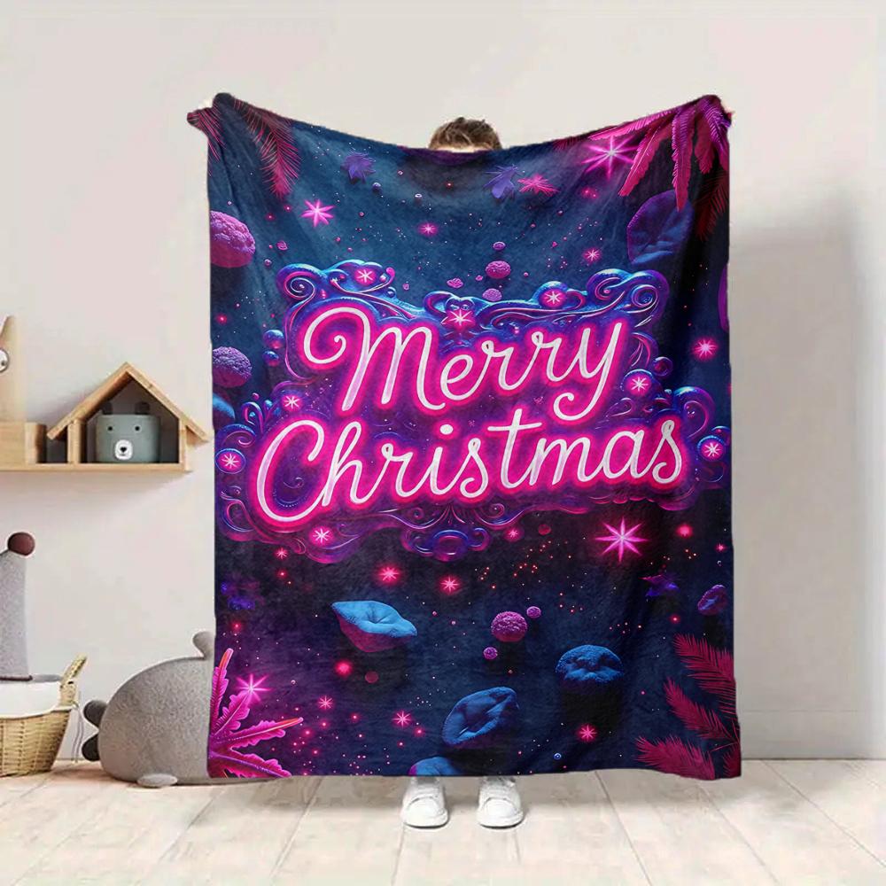 1Pc Neon Christmas Lights Flannel Blanket, Soft And Comfortable, Casual Warm, Camping Travel, Christmas, Halloween Xmas Gift. G1110