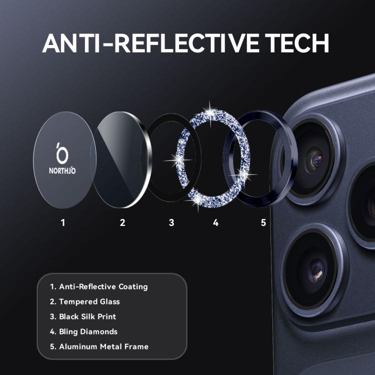 NORTHJO 1 Set Camera Lens Protector Glitter Metal Ring Film