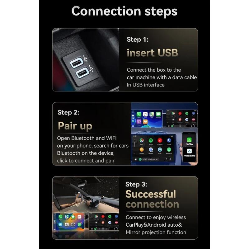 3-в-1 Адаптер Mirror Link Проводной на Беспроводной Carplay для Airplay Android Auto MirrorLink Bluetooth+ Wi-Fi USB-донгл Автомобильный ИИ-бокс
