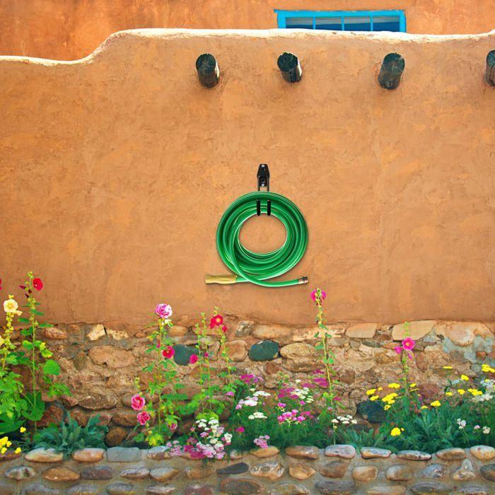 Crochet mural pour tuyau d'arrosage en métal noir – support mural 14,5 x 8,8 x 4 cm anti-corrosion