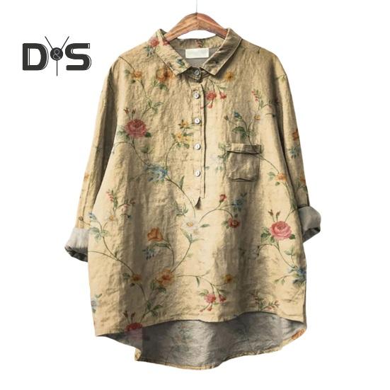 Женская рубашка с лацканами и пуговицами на рукавах 3/4, рубашка с вырезом, топы с цветочным принтом, свободная посадка, повседневная рубашка, тонкая блузка, уличная одежда