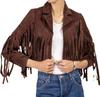 Women's Brown Leather Suede Cropped Bike Lambskin Fringe Open Jacket Stylish Handmade