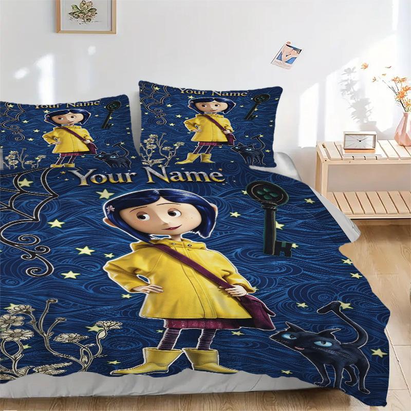 Custom Name Yellow Raincoat Bedding 3 Piece Set HD Print Duvet Cover Pillowcases for Teens Adult Home Bedroom Decoration Christmas Gift