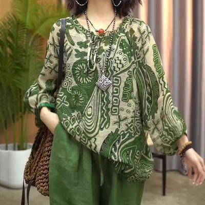 Большая женская футболка с защитой от солнца в стиле ретро: Весна/Лето 2025 Свободный пуловер для мам среднего и пожилого возраста