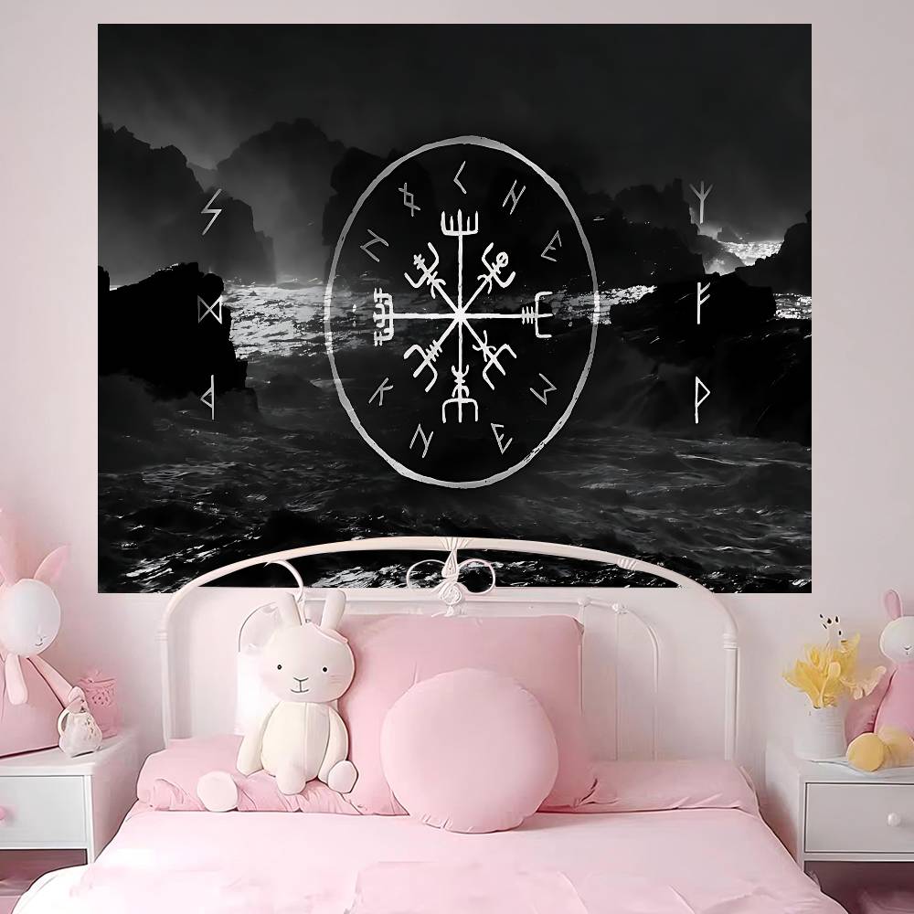 VViking Logo VVegvisir Luxury Hippie Wall Hanging Tapestries for Living Room Home Dorm Decor Art Home Decor