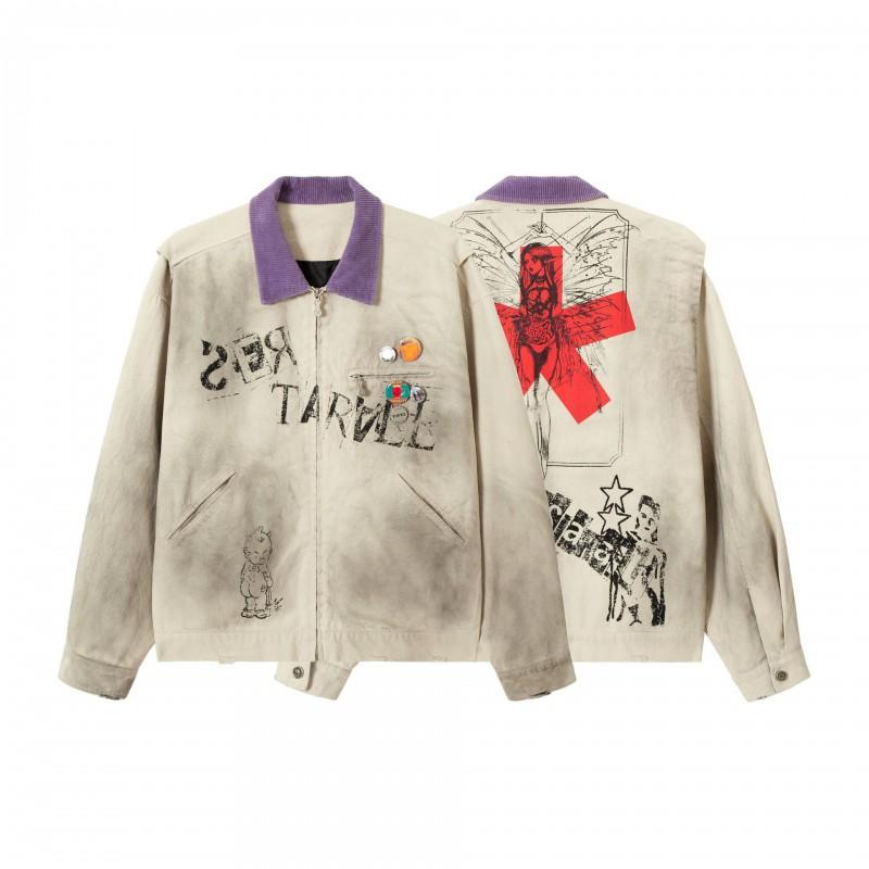 Mens Oversized Washed Distressed Cotton Motorcycle Jacket Retro Streetwear Loose Fit Outerwear