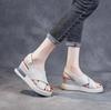 Fashion High Quality 7CM Women Genuine Leather Wedges Sandals New Summer Platform High Heel Cross Peep Toe Sandals Concise Casual Shoes
