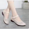 Sandals Women's Summer Leather Hollow Mother Shoes Soft Sole Comfortable Middle-aged and Elderly Large Size Bag Head Flat Bottom Mesh Breathable