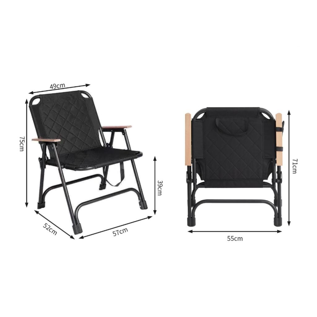 Portable Camping Chair with Wooden Armrests Supportive Padded Folding