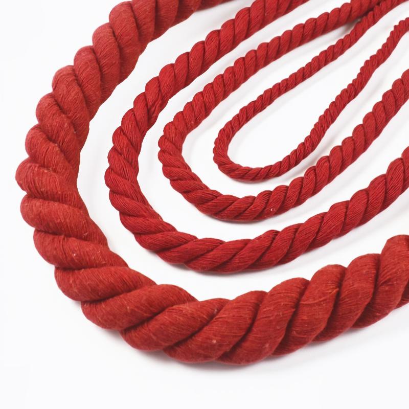 4/5/10/20M Red Sewing 3 Shares Twisted Cotton Cords 5-20mm Bag Belt Macrame Cord Knapsack Braided Rope DIY Clothes Accessories