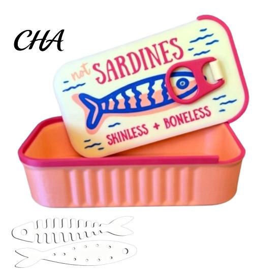 Cute Desk Storage Sardines Jewelry Box with Fishbone Partitions, Compact Mini Travel for Rings Case, Earrings Necklaces Container Women Portable