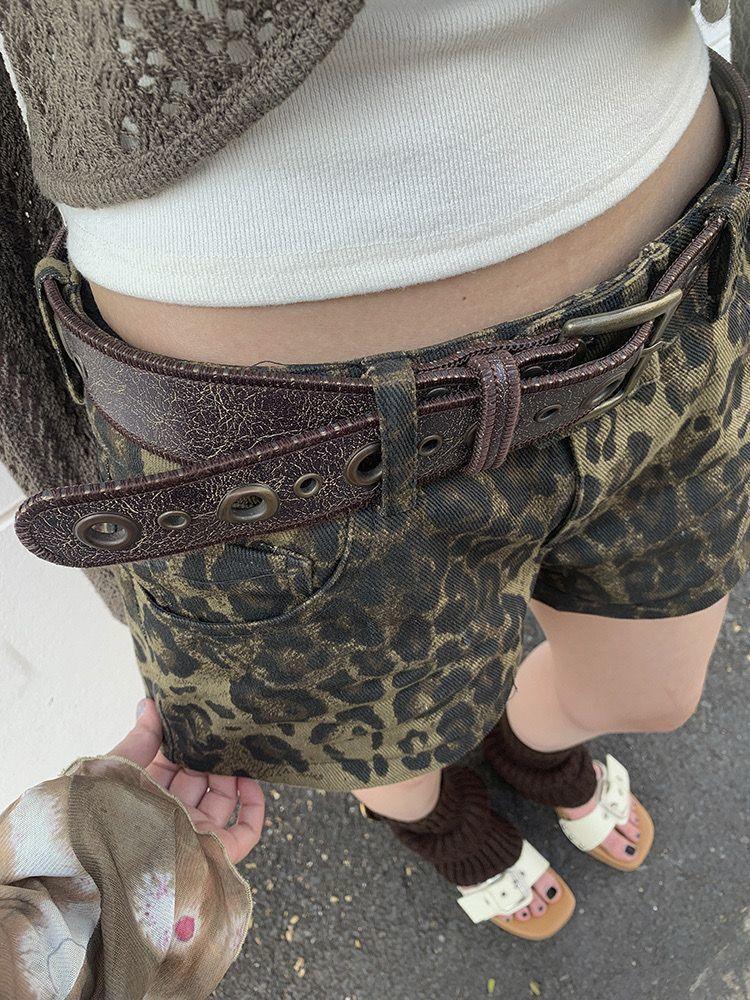 Эстетические Y2k винтажные леопардовые джинсовые шорты женские Gyaru Harajuku Jorts уличная одежда хип-поп сексуальные джинсовые брюки корейская мода лето