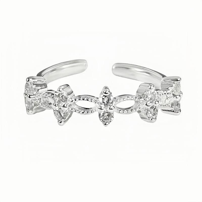 Простое кружевное кольцо с рядом цирконов и бриллиантов, открытое, женское, с индивидуальностью, легкой роскошью, нишевое, изысканное