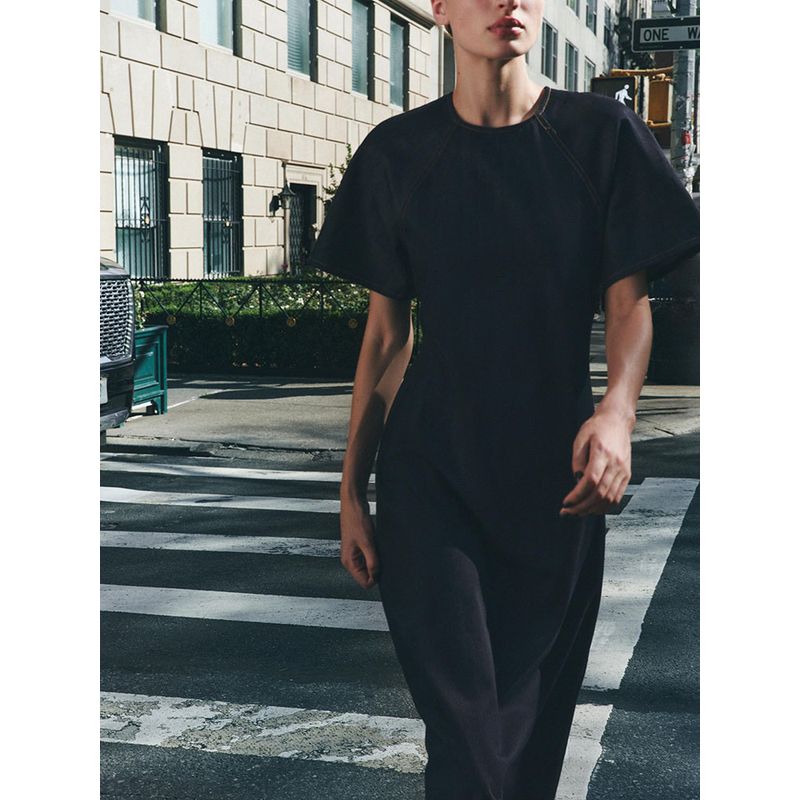 Za2025 Summer New Women Clothes Round Neck Short Sleeve Waist Hugging Slimming Denim Long Dress 2183242 407