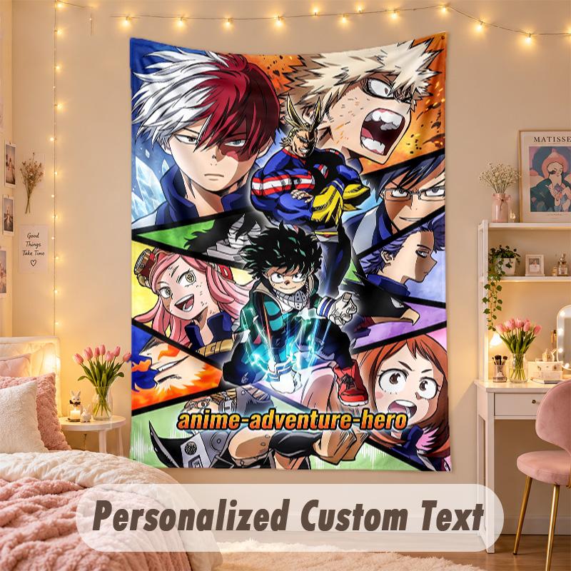 Custom Personalized Tapestry,My Hero Academia Print Custom Name Text Wall Art Hanging for Bedroom