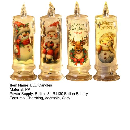 Рождественская светодиодная беспламенная свеча Рождественский снеговик Санта олень Мерцающие фальшивые столбовые свечи для праздничного домашнего декора