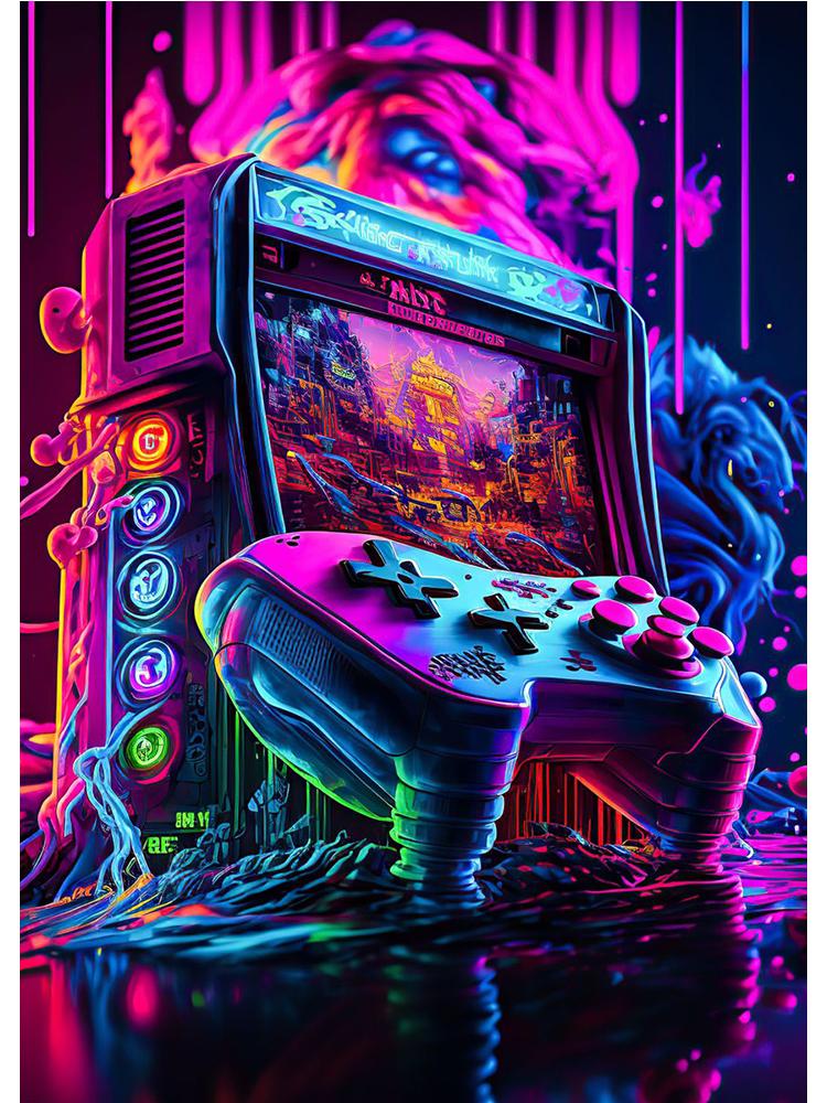 Неоновый красочный геймерский контроллер, крутой игровой настенный художественный холст, живопись, поп-арт, постеры и принты, декор для комнаты, подарок, Cuadros, без светодиода