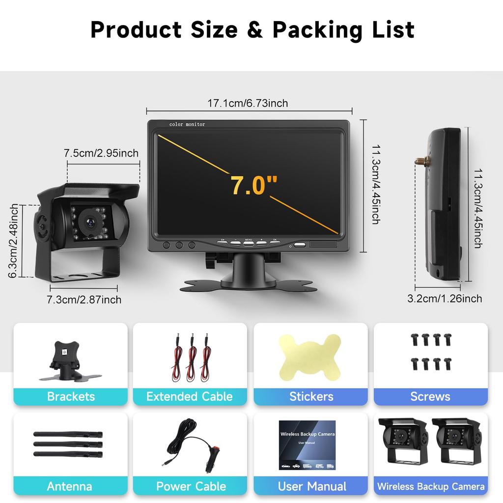 Эта беспроводная камера заднего вида имеет две водонепроницаемые ночные камеры IP68 и подходит для и Она работает от 12 В до 7-дюймовых мониторов, рейтинг, сверхъяркая